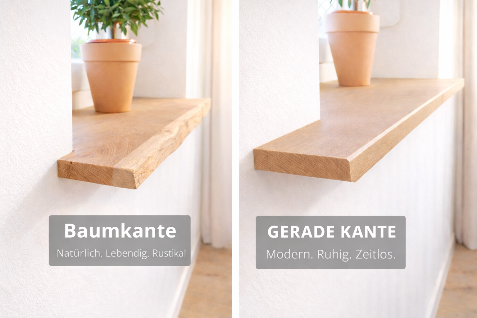 Aufsatzfensterbank Massivholz Eiche, maßgefertigt