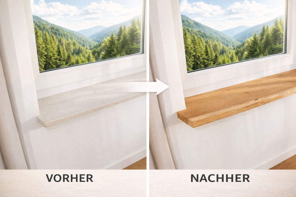 Aufsatzfensterbank Massivholz Eiche, maßgefertigt