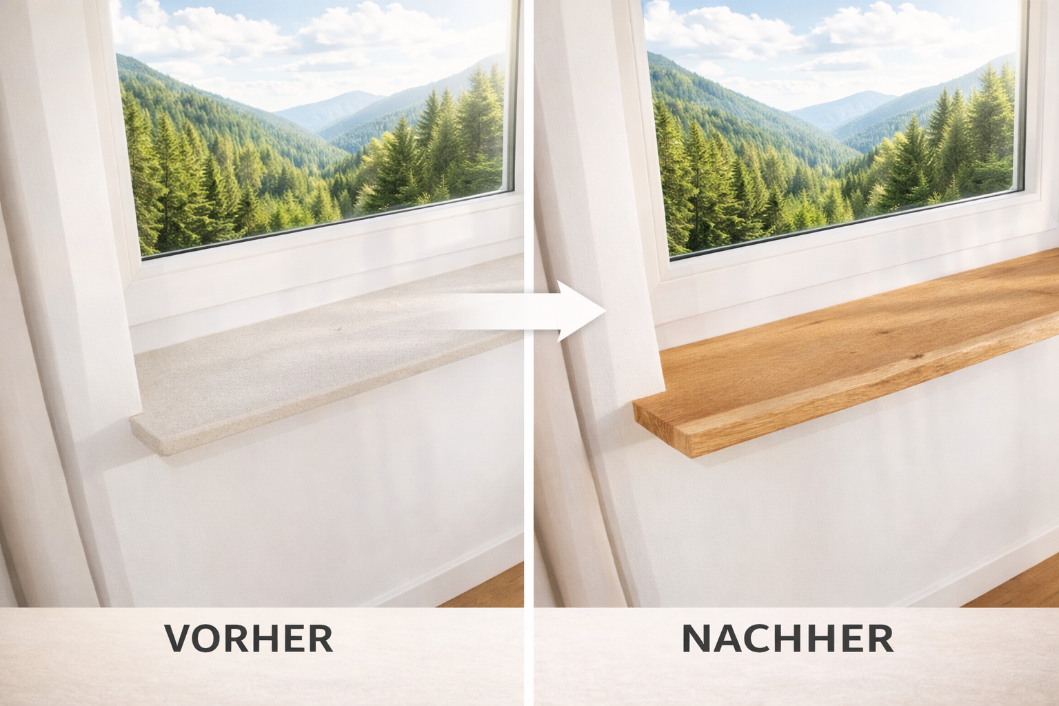 Aufsatzfensterbank Massivholz Eiche, maßgefertigt